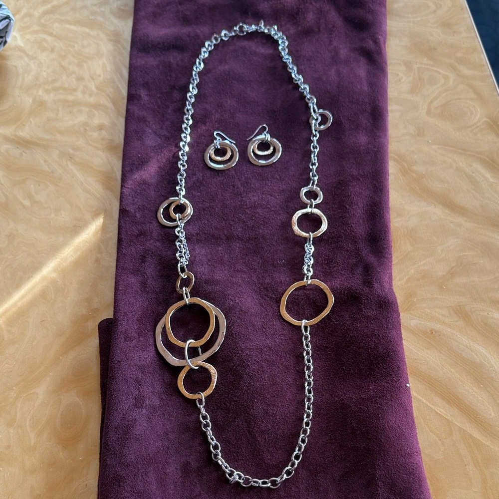 Premier Designs Elegant Silver and Gold Plated Circular Necklace and Earring Set